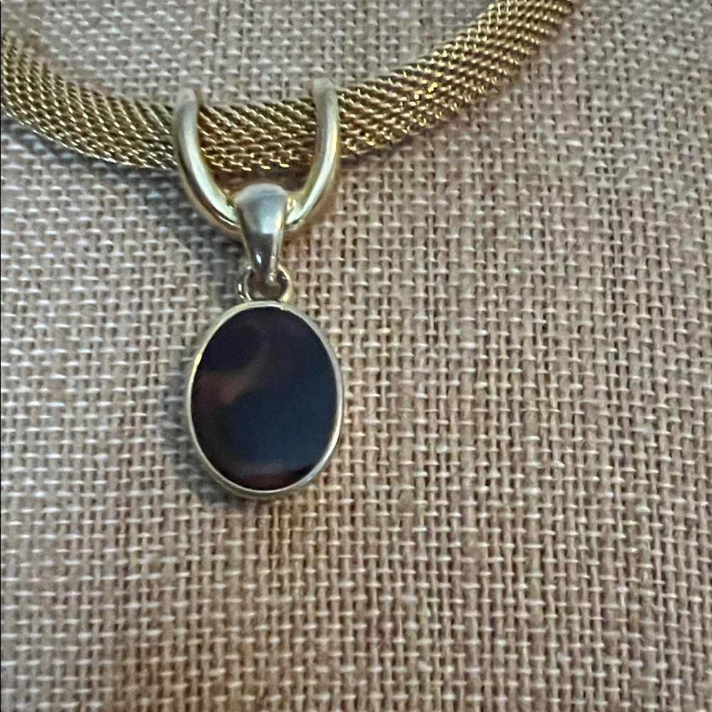 Gold Mesh Necklace with Brown Oval Oendant